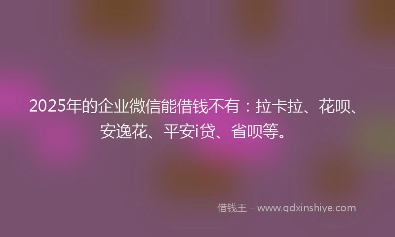 2025年的企业微信能借钱不有：拉卡拉、花呗、安逸花、平安i贷、省呗等。