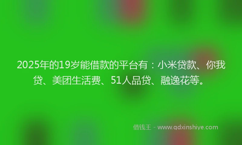2025年的19岁能借款的平台有：小米贷款、你我贷、美团生活费、51人品贷、融逸花等。