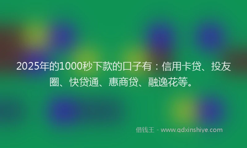 2025年的1000秒下款的口子有：信用卡贷、投友圈、快贷通、惠商贷、融逸花等。
