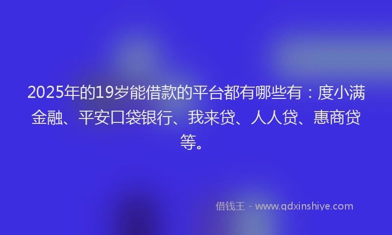 2025年的19岁能借款的平台都有哪些有：度小满金融、平安口袋银行、我来贷、人人贷、惠商贷等。
