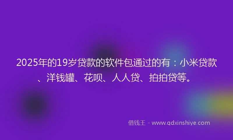2025年的19岁贷款的软件包通过的有：小米贷款、洋钱罐、花呗、人人贷、拍拍贷等。