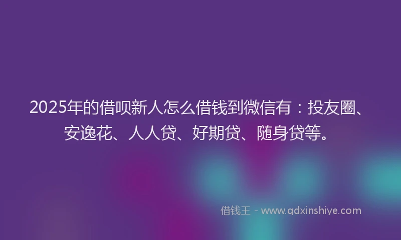 2025年的借呗新人怎么借钱到微信有：投友圈、安逸花、人人贷、好期贷、随身贷等。