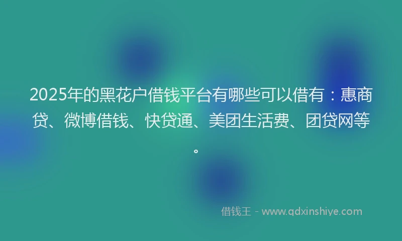 2025年的黑花户借钱平台有哪些可以借有：惠商贷、微博借钱、快贷通、美团生活费、团贷网等。