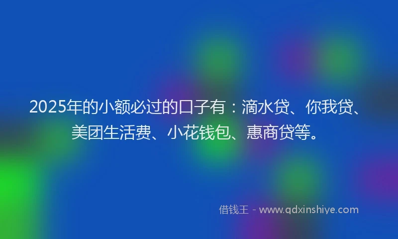 2025年的小额必过的口子有：滴水贷、你我贷、美团生活费、小花钱包、惠商贷等。