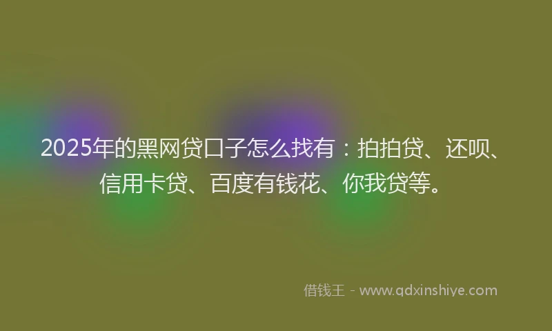 2025年的黑网贷口子怎么找有：拍拍贷、还呗、信用卡贷、百度有钱花、你我贷等。