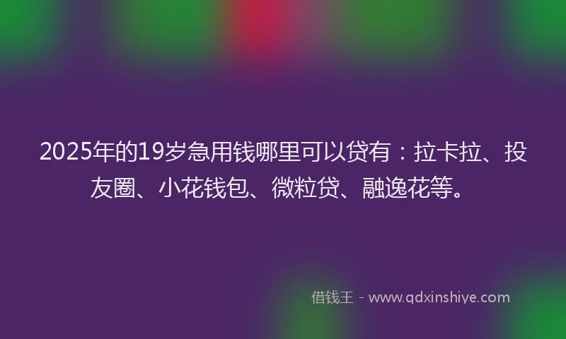 2025年的19岁急用钱哪里可以贷有：拉卡拉、投友圈、小花钱包、微粒贷、融逸花等。
