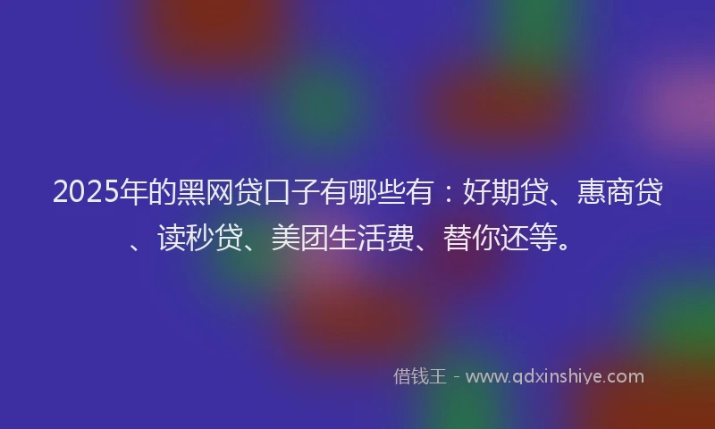2025年的黑网贷口子有哪些有：好期贷、惠商贷、读秒贷、美团生活费、替你还等。