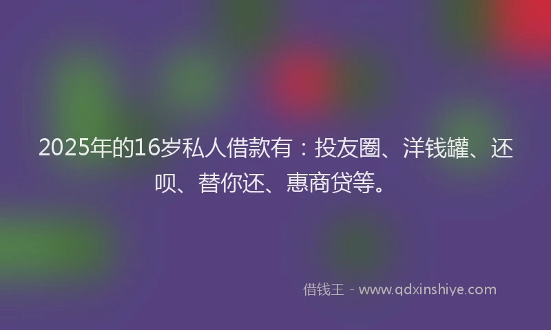 2025年的16岁私人借款有：投友圈、洋钱罐、还呗、替你还、惠商贷等。