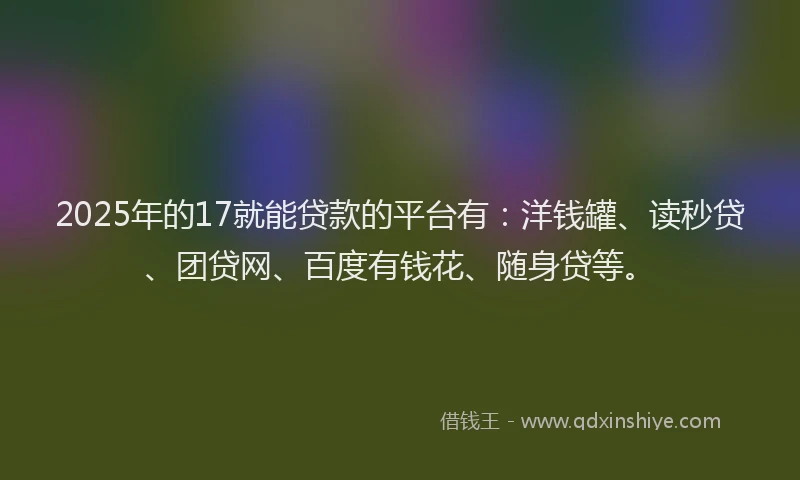 2025年的17就能贷款的平台有：洋钱罐、读秒贷、团贷网、百度有钱花、随身贷等。