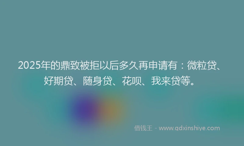 2025年的鼎致被拒以后多久再申请有：微粒贷、好期贷、随身贷、花呗、我来贷等。