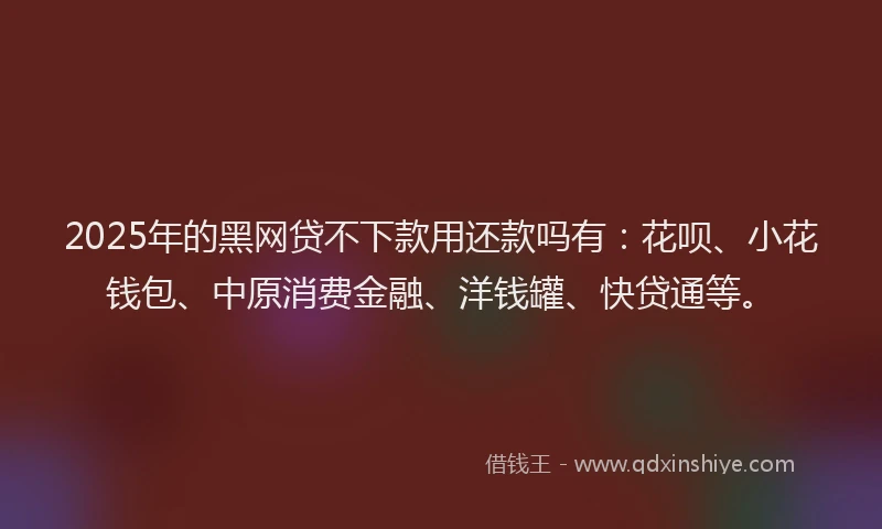 2025年的黑网贷不下款用还款吗有：花呗、小花钱包、中原消费金融、洋钱罐、快贷通等。