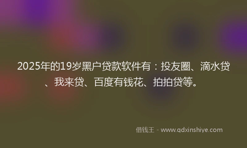 2025年的19岁黑户贷款软件有：投友圈、滴水贷、我来贷、百度有钱花、拍拍贷等。