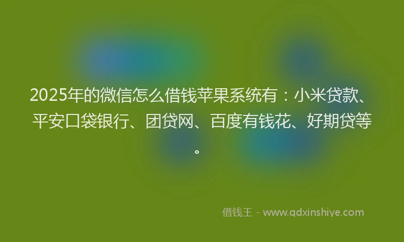2025年的微信怎么借钱苹果系统有：小米贷款、平安口袋银行、团贷网、百度有钱花、好期贷等。