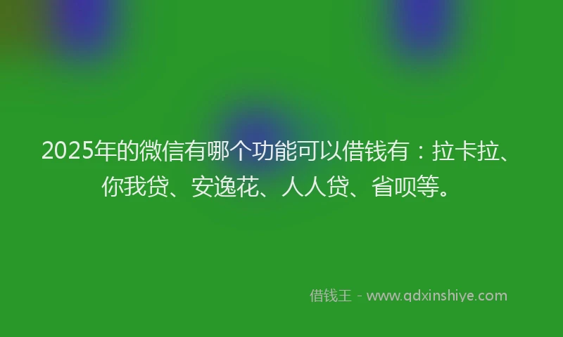 2025年的微信有哪个功能可以借钱有：拉卡拉、你我贷、安逸花、人人贷、省呗等。