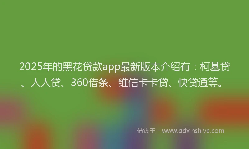 2025年的黑花贷款app最新版本介绍有：柯基贷、人人贷、360借条、维信卡卡贷、快贷通等。