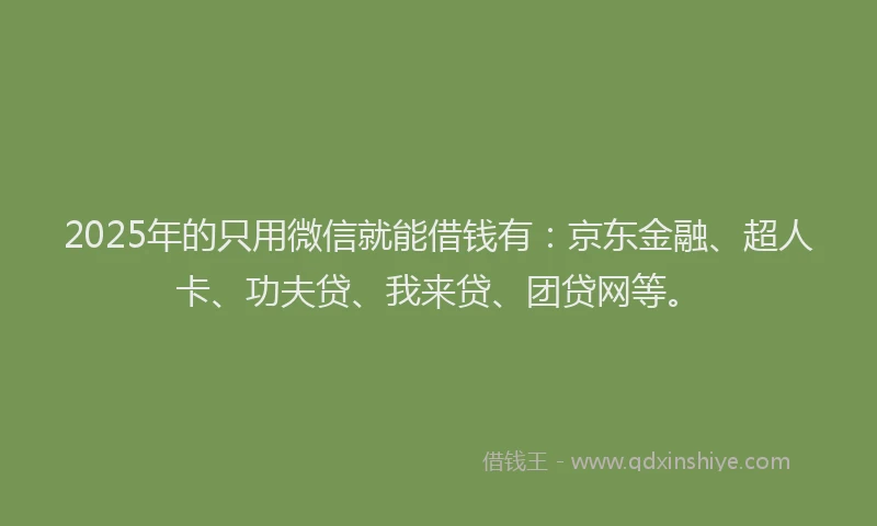 2025年的只用微信就能借钱有：京东金融、超人卡、功夫贷、我来贷、团贷网等。