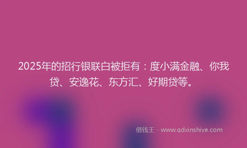 2025年的招行银联白被拒有：度小满金融、你我贷、安逸花、东方汇、好期贷等。