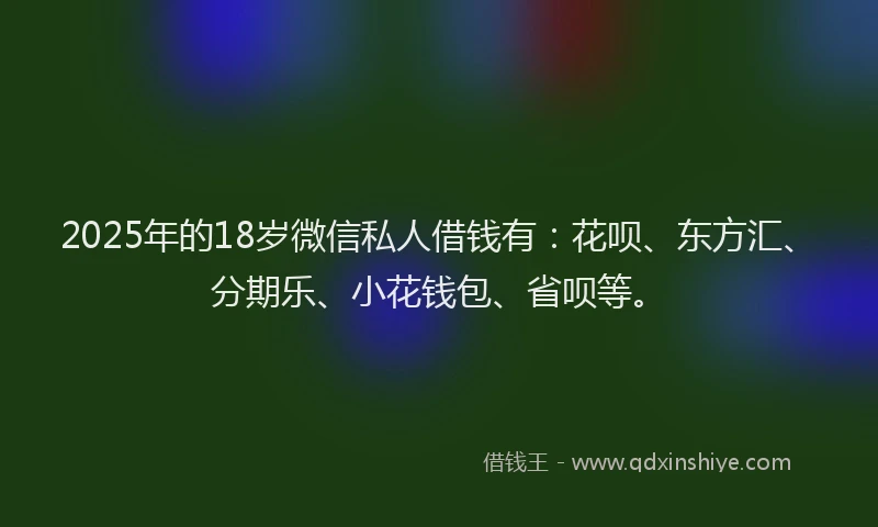 2025年的18岁微信私人借钱有：花呗、东方汇、分期乐、小花钱包、省呗等。