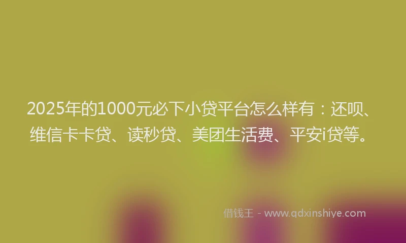 2025年的1000元必下小贷平台怎么样有：还呗、维信卡卡贷、读秒贷、美团生活费、平安i贷等。