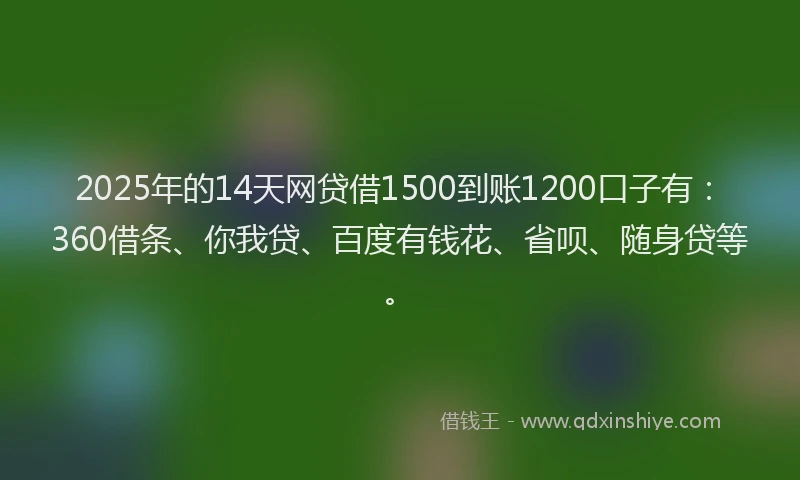 2025年的14天网贷借1500到账1200口子有：360借条、你我贷、百度有钱花、省呗、随身贷等。