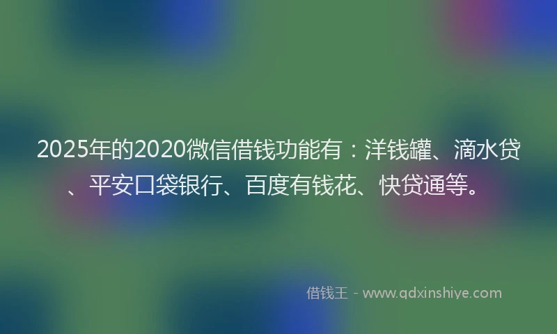 2025年的2020微信借钱功能有：洋钱罐、滴水贷、平安口袋银行、百度有钱花、快贷通等。