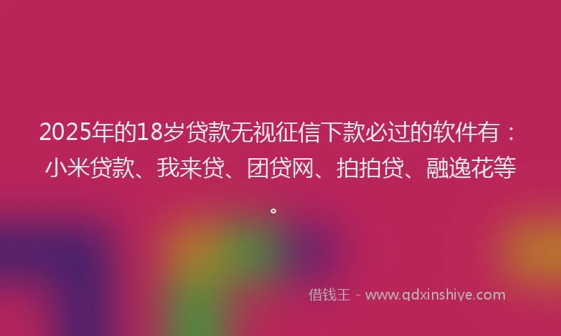 2025年的18岁贷款无视征信下款必过的软件有：小米贷款、我来贷、团贷网、拍拍贷、融逸花等。