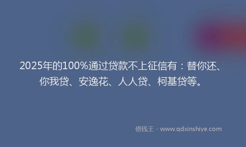 2025年的100%通过贷款不上征信有：替你还、你我贷、安逸花、人人贷、柯基贷等。