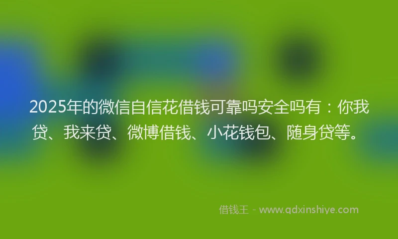 2025年的微信自信花借钱可靠吗安全吗有：你我贷、我来贷、微博借钱、小花钱包、随身贷等。