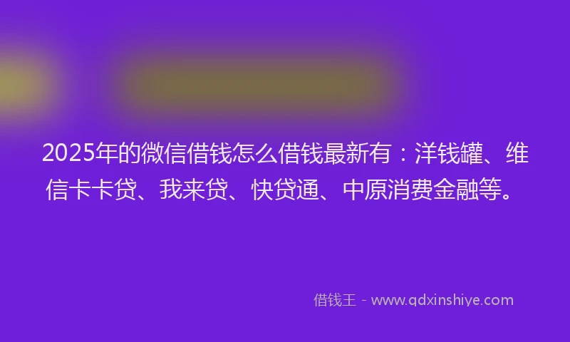 2025年的微信借钱怎么借钱最新有：洋钱罐、维信卡卡贷、我来贷、快贷通、中原消费金融等。