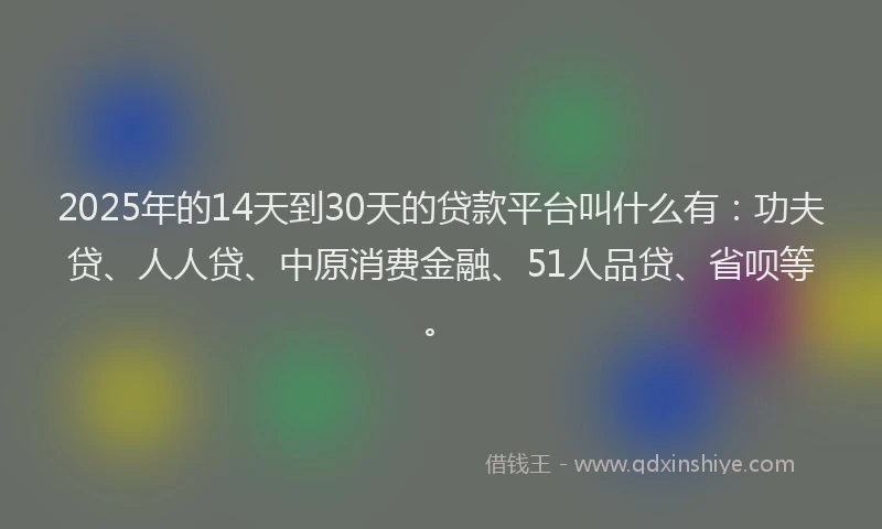 2025年的14天到30天的贷款平台叫什么有：功夫贷、人人贷、中原消费金融、51人品贷、省呗等。
