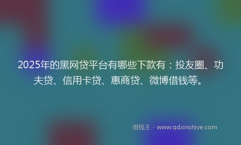 2025年的黑网贷平台有哪些下款有：投友圈、功夫贷、信用卡贷、惠商贷、微博借钱等。