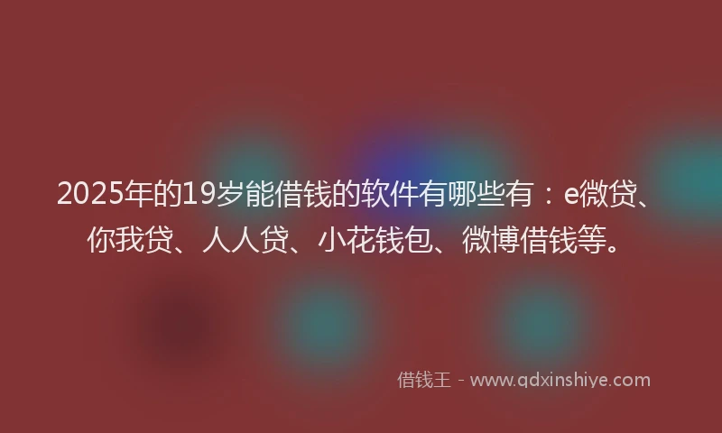 2025年的19岁能借钱的软件有哪些有：e微贷、你我贷、人人贷、小花钱包、微博借钱等。