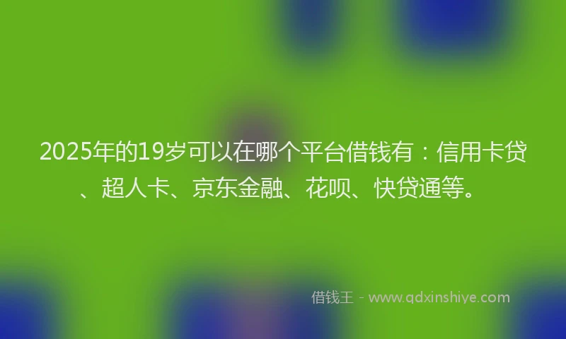 2025年的19岁可以在哪个平台借钱有：信用卡贷、超人卡、京东金融、花呗、快贷通等。