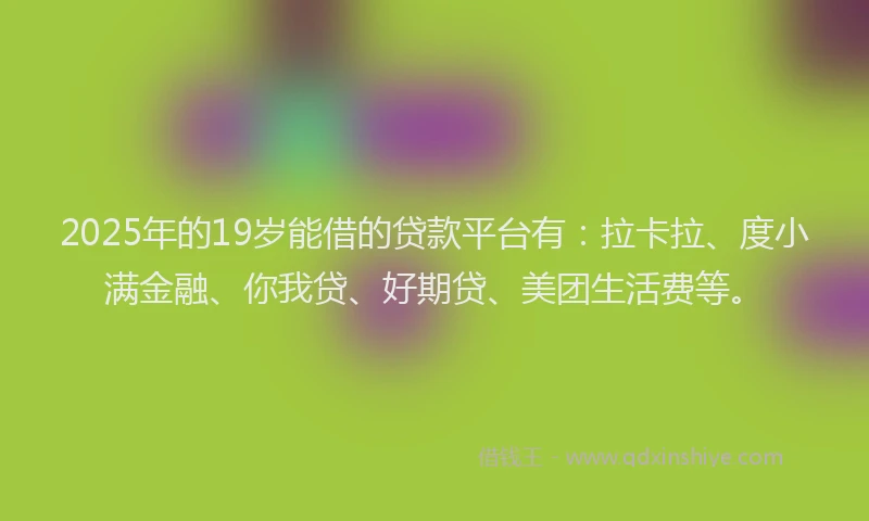 2025年的19岁能借的贷款平台有：拉卡拉、度小满金融、你我贷、好期贷、美团生活费等。