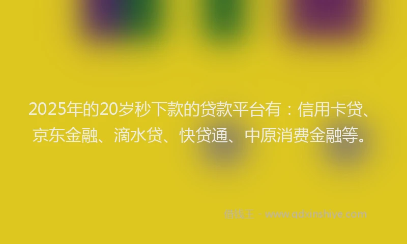 2025年的20岁秒下款的贷款平台有：信用卡贷、京东金融、滴水贷、快贷通、中原消费金融等。