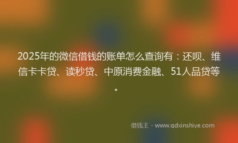 2025年的微信借钱的账单怎么查询有：还呗、维信卡卡贷、读秒贷、中原消费金融、51人品贷等。