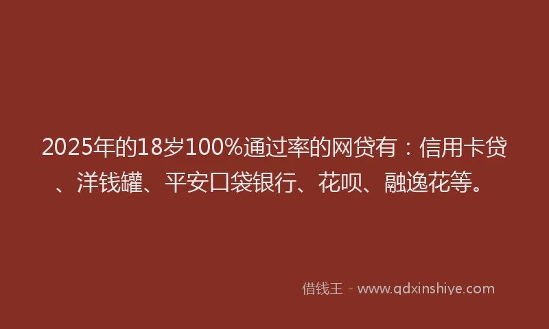 2025年的18岁100%通过率的网贷有：信用卡贷、洋钱罐、平安口袋银行、花呗、融逸花等。