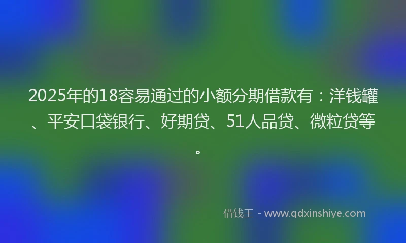 2025年的18容易通过的小额分期借款有：洋钱罐、平安口袋银行、好期贷、51人品贷、微粒贷等。