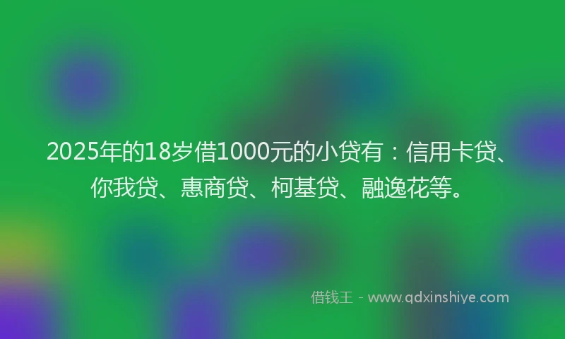 2025年的18岁借1000元的小贷有：信用卡贷、你我贷、惠商贷、柯基贷、融逸花等。