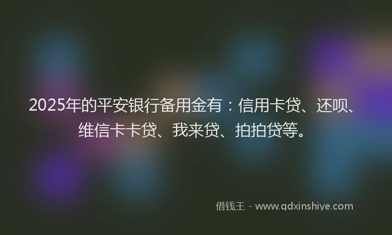 2025年的平安银行备用金有：信用卡贷、还呗、维信卡卡贷、我来贷、拍拍贷等。