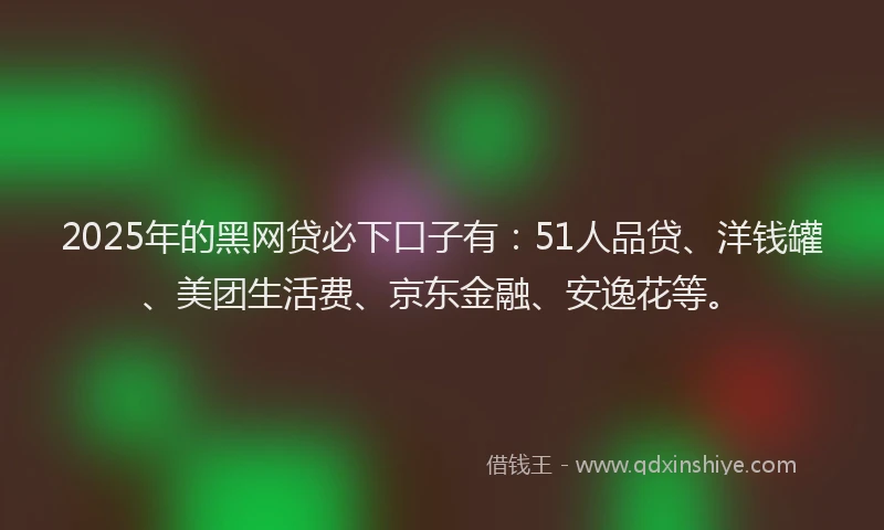 2025年的黑网贷必下口子有：51人品贷、洋钱罐、美团生活费、京东金融、安逸花等。