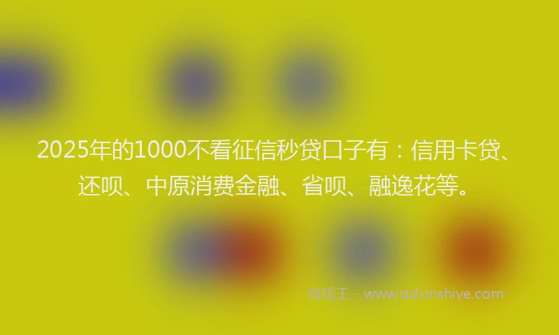 2025年的1000不看征信秒贷口子有：信用卡贷、还呗、中原消费金融、省呗、融逸花等。