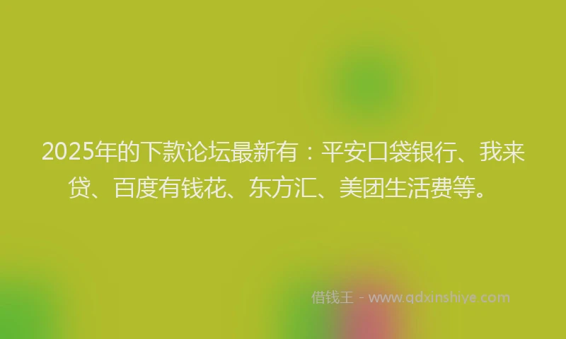2025年的下款论坛最新有：平安口袋银行、我来贷、百度有钱花、东方汇、美团生活费等。