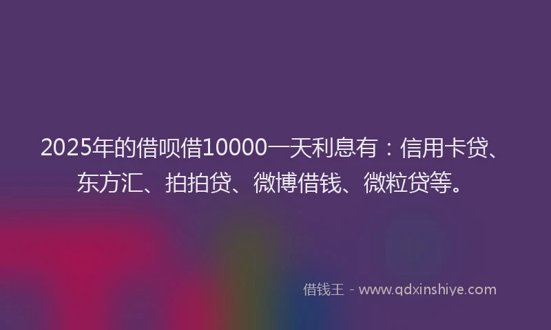 2025年的借呗借10000一天利息有：信用卡贷、东方汇、拍拍贷、微博借钱、微粒贷等。