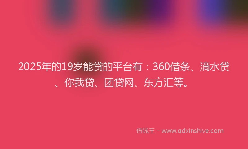 2025年的19岁能贷的平台有：360借条、滴水贷、你我贷、团贷网、东方汇等。