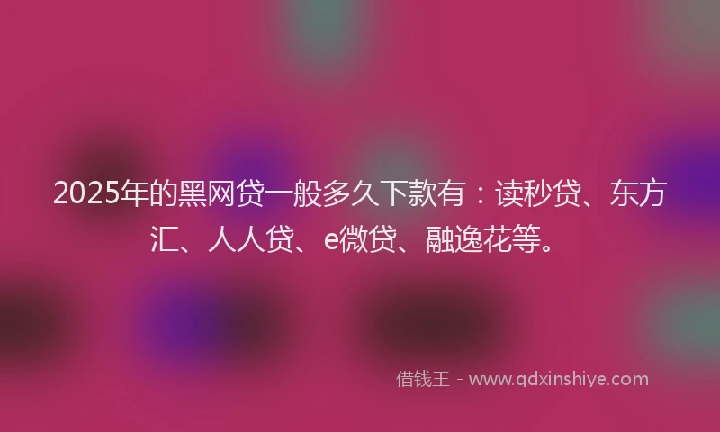 2025年的黑网贷一般多久下款有：读秒贷、东方汇、人人贷、e微贷、融逸花等。