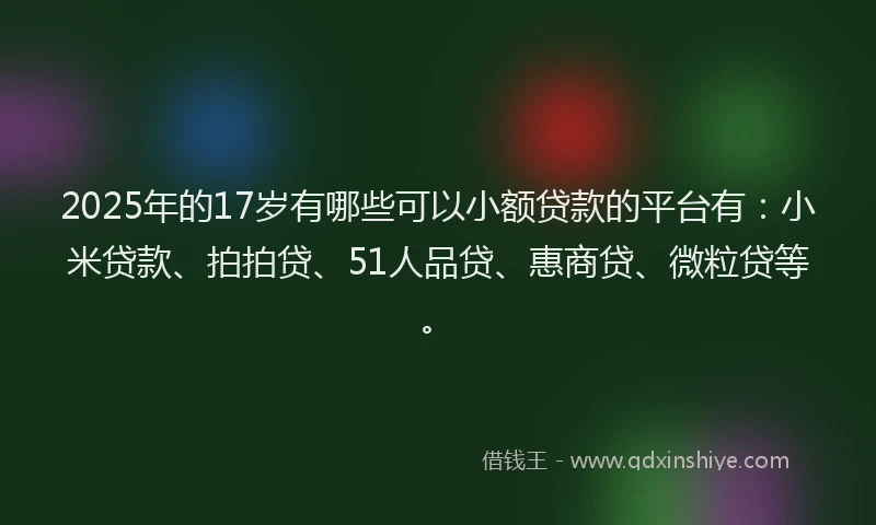 2025年的17岁有哪些可以小额贷款的平台有：小米贷款、拍拍贷、51人品贷、惠商贷、微粒贷等。