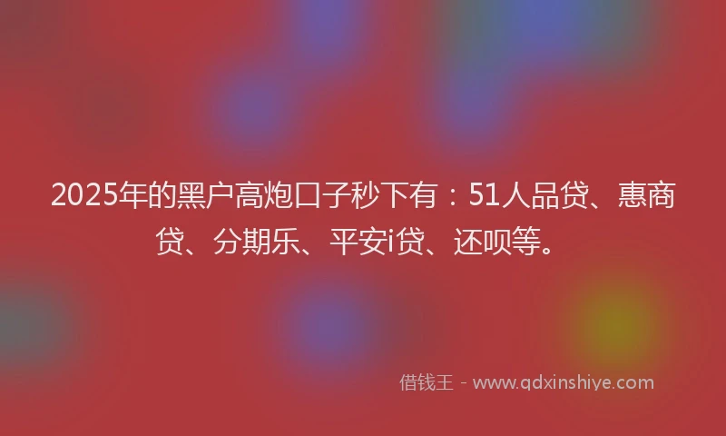 2025年的黑户高炮口子秒下有：51人品贷、惠商贷、分期乐、平安i贷、还呗等。