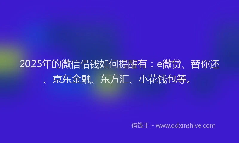 2025年的微信借钱如何提醒有：e微贷、替你还、京东金融、东方汇、小花钱包等。