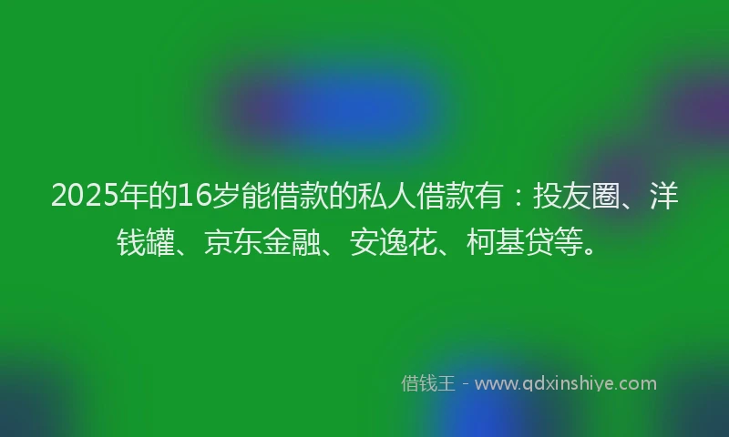 2025年的16岁能借款的私人借款有：投友圈、洋钱罐、京东金融、安逸花、柯基贷等。